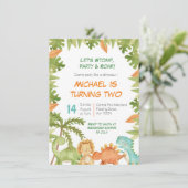 Stomp Chomp Roar Dino verjaardagsuitnodiging Kaart (Staand voorkant)