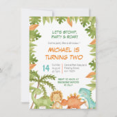 Stomp Chomp Roar Dino verjaardagsuitnodiging Kaart (Voorkant)