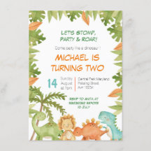 Stomp Chomp Roar Dino verjaardagsuitnodiging