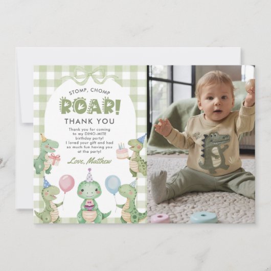 Stomp Chomp Roar Dinosaur 1e verjaardag foto Bedankkaart (Voorkant)