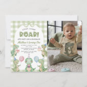 Stomp Chomp Roar Dinosaur 1e verjaardag foto Kaart (Voorkant)