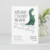 Stomp Chomp Roar Dinosaur 3rd Birthday Party Boy Kaart (Staand voorkant)
