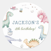 Stomp, Chomp & Roar Dinosaur Boys Birthday Party Ronde Sticker (Voorkant)