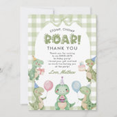 Stomp Chomp Roar Dinosaur Gingham 1e verjaardag Bedankkaart (Voorkant)