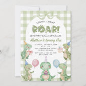 Stomp Chomp Roar Dinosaur Gingham 1e verjaardag Kaart (Voorkant)