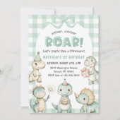 Stomp Chomp Roar Dinosaur Gingham 1e verjaardag Kaart (Voorkant)