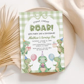 Stomp Chomp Roar Dinosaur Gingham 1e verjaardag Kaart