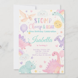 Stomp Chomp & Roar Dinosaur Invitation Editable Kaart