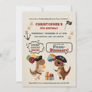 Stomp Chomp Roar Dinosaur Pirate Boy Verjaardag Kaart