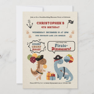 Stomp Chomp Roar Dinosaur Pirate Boys Verjaardag Kaart