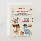 Stomp Chomp Roar Dinosaur Pirate Twin Boy Verjaard Kaart (Voorkant)