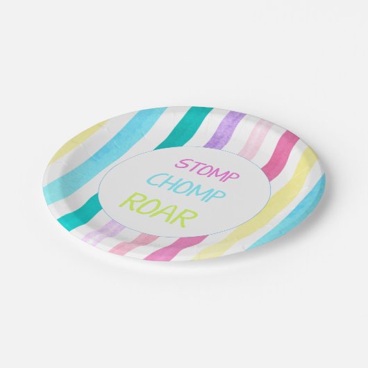 Stomp chomp roar dinosaur-thema papieren bordje (Gekanteld)
