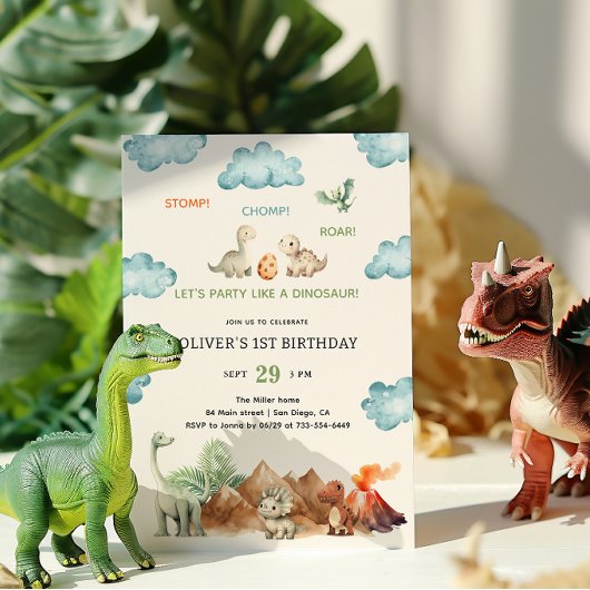 Stomp Chomp & Roar Dinosaur Verjaardag uitnodiging