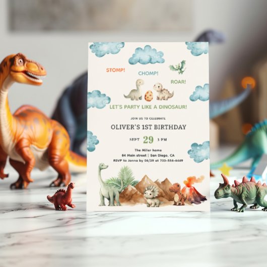 Stomp Chomp & Roar Dinosaur Verjaardagsuitnodiging Kaart