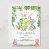 Stomp Chomp Roar Dinosaur Verjaardagsuitnodiging Kaart (Voorkant)
