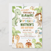 Stomp Chomp Roar Dinosaurus 3e verjaardag Kaart (Voorkant)