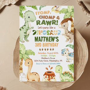 Stomp Chomp Roar Dinosaurus 3e verjaardag Kaart