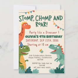 Stomp Chomp Roar Dinosaurus Boy's Verjaardagsfeest Kaart