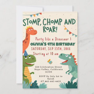 Stomp Chomp Roar Dinosaurus Boy's Verjaardagsfeest Kaart