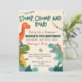 Stomp Chomp Roar Dinosaurus Boy's Verjaardagsfeest Kaart (Staand voorkant)
