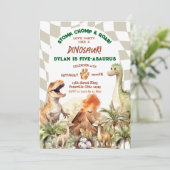Stomp Chomp Roar Dinosaurus Kind verjaardagsfeestj Kaart (Staand voorkant)