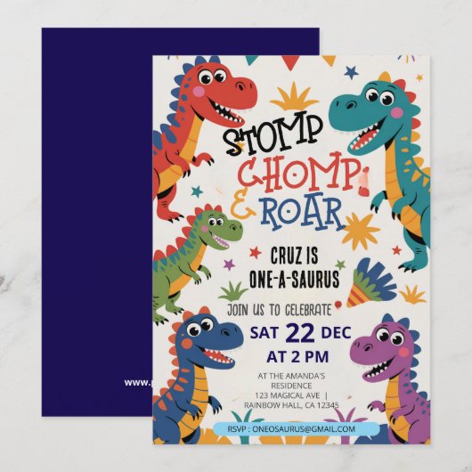 Stomp Chomp Roar dinosaurus op een dag van zijn ve Kaart (Voorkant / Achterkant)