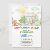 Stomp Chomp Roar Dinosaurus Verjaardag uitnodiging (Voorkant)