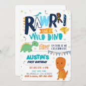 Stomp Chomp Roar Dinosaurus Verjaardag uitnodiging (Voorkant / Achterkant)