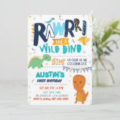 Stomp Chomp Roar Dinosaurus Verjaardag uitnodiging (Staand voorkant)