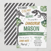 Stomp Chomp Roar Dinosaurus Verjaardag uitnodiging (Voorkant / Achterkant)