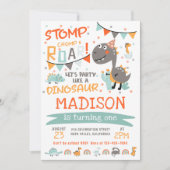 Stomp, Chomp & Roar Dinosaurus Verjaardagsfeest Kaart (Voorkant)