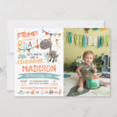 Stomp, Chomp & Roar Dinosaurus Verjaardagsfoto Kaart (Voorkant)