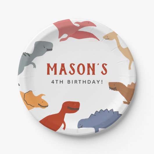 Stomp, Chomp & Roar! Dinosaurussen Jongen Verjaard Papieren Bordje (Voorkant)