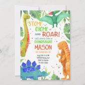 Stomp Chomp Roar Dinosaurussen Verjaardag uitnodig Kaart (Voorkant)