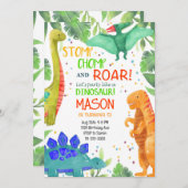 Stomp Chomp Roar Dinosaurussen Verjaardag uitnodig Kaart (Voorkant / Achterkant)