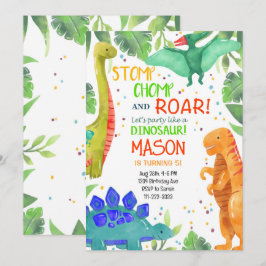 Stomp Chomp Roar Dinosaurussen Verjaardag uitnodig Kaart