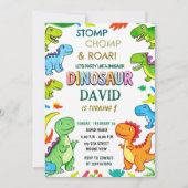 Stomp Chomp & Roar in Fun Dinosaur 1st Birthday Kaart (Voorkant)