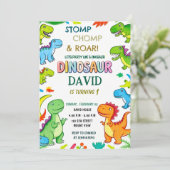 Stomp Chomp & Roar in Fun Dinosaur 1st Birthday Kaart (Staand voorkant)