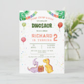 STOMP CHOMP ROAR Kleurrijke Dino Verjaardagsfeestj Kaart (Staand voorkant)