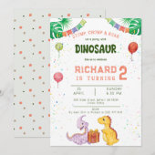 STOMP CHOMP ROAR Kleurrijke Dino Verjaardagsfeestj Kaart (Voorkant / Achterkant)