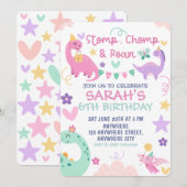 Stomp Chomp Roar Pastel Dinosaur Verjaardagsfeestj Kaart (Voorkant / Achterkant)