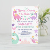 Stomp Chomp Roar Pastel Dinosaur Verjaardagsfeestj Kaart (Staand voorkant)