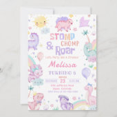 Stomp Chomp & Roar Roze Dinosaurus Meisje Verjaard Kaart (Voorkant)