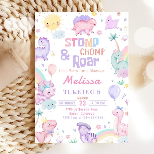 Stomp Chomp & Roar Roze Dinosaurus Meisje Verjaard Kaart