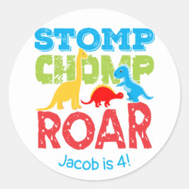 Stomp Chomp Roar Schattigee Dinosaurus Verjaardag  Ronde Sticker