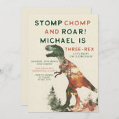Stomp Chomp Roar T-Rex Dinosaur Boy 3e verjaardag Kaart (Voorkant / Achterkant)