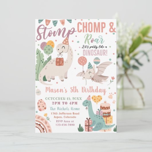 Stomp, Chomp & Roar Waterverf Dinosaurussen Verjaa Kaart (Staand voorkant)