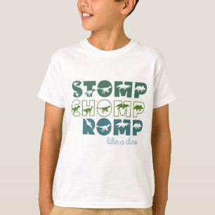 Stomp chomp romp als een dino-kind t-shirt