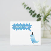 Stomp en Chomp Bedankt Dinosaur Birthday Blue Briefkaart (Staand voorkant)