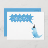 Stomp en Chomp Bedankt Dinosaur Birthday Blue Briefkaart (Voorkant / Achterkant)